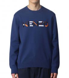 Kenzo Blue Logo Print Cotton Sweater