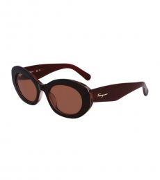 Ferragamo Maroon Oval Sunglasses