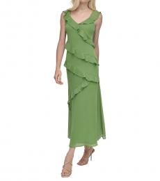DKNY Green V-Neck Sleeveless Chiffon Dress