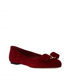 Salvatore Ferragamo Red Varina Velvet Ballet Flats