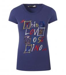 Love Moschino Blue Flashy Logo Crew Neck T-Shirt