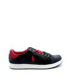 Ralph Lauren Black Red Talbert Leather Sneakers