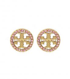 Tory Burch Gold Pink Logo Earrings