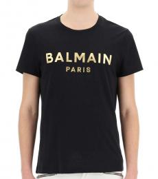 Balmain Black Metallic Gold Logo T-Shirt