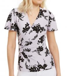Michael Kors Light Purple Floral-Print Side-Ruched Top