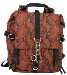 Just Cavalli Orange Snake Printed Large Backpack
