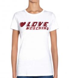 Love Moschino White Round Neck Logo Graphic T-Shirt