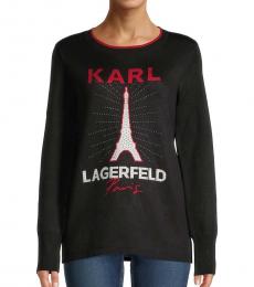 Karl Lagerfeld Black Embellished Eiffel Tower Sweater