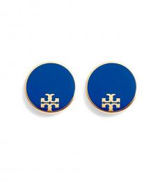 Tory Burch Blue Gold Logo Stud Earrings