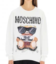 Moschino White Teddy Bear Logo Print Sweatshirt