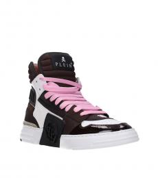 Philipp Plein Brown White High Top Logo Sneakers