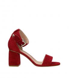 Red Valentino Red Open Toe Suede Heels