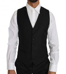 Black Wool Silk Waistcoat Vest