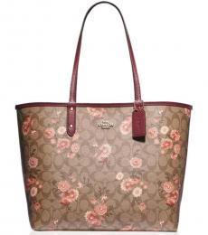 Coach Khaki/Cherry Reversible City Large Tote