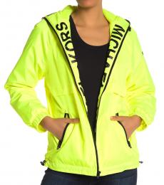 Michael Kors Neon Yellow Hooded Logo Plush Jacket