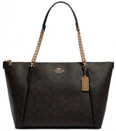 Coach Brown/Black Ava Chain Signature Large Tote