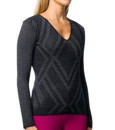 Emporio Armani Navy Blue Open-Knit Argyle Top