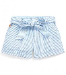 Ralph Lauren Little Girls Blue White Belted Seersucker Short