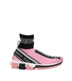 Dolce & Gabbana Pink Logo Print  Sock Sneakers