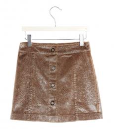 Little Girls Brown Lurex Button Skirt