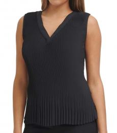 Calvin Klein Black Pleated V-Neck Sleeveless Top