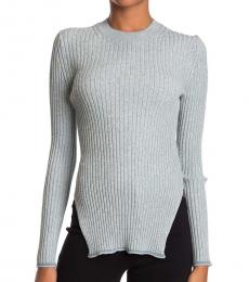 Blue Mouline Ribbed Knit Long Sleeve Top