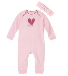 Baby Girls Pink Logo Coverall