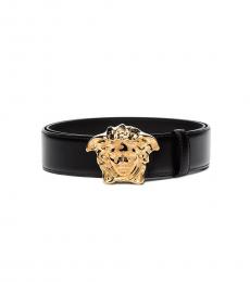 Versace Black Gold Medusa Buckle Belt
