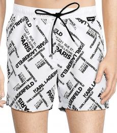 Karl Lagerfeld White Monogram Print Shorts