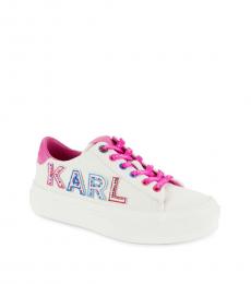 Karl Lagerfeld White Embellished Logo Sneakers