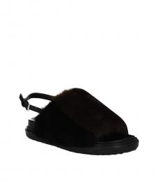 Brown Open Toe Fur Sandals