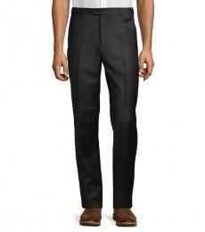 Armani Collezioni Black Solid Virgin Wool Trousers