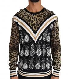 Dolce & Gabbana Dark Brown Leopard Pineapple Silk Sweater