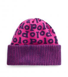 Ralph Lauren Magenta Polo Monogram Beanie