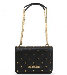 Love Moschino Black Criss-Cross Stitch Medium Shoulder Bag