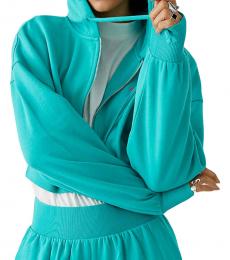 True Religion Teal Graphic Crop Hoodie Jacket