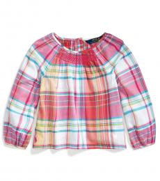 Ralph Lauren Little Girls Pink Smocked Madras Top
