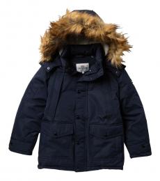 Ben Sherman Boys Navy Blaze Faux Fur Hood Parka