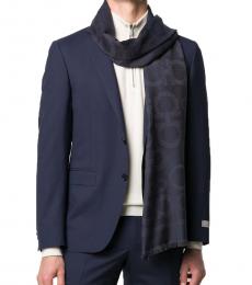 Salvatore Ferragamo Navy Blue Gancini Pattern Scarf