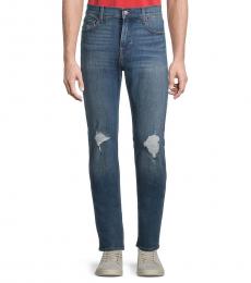 7 For All Mankind Dark Blue Slimmy Squiggle Distressed Jeans