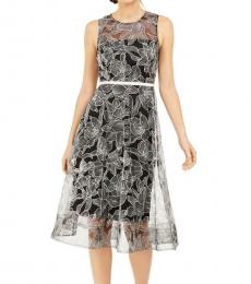 BlackWhite Floral Midi Dress