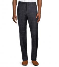 Hugo Boss Navy Blue Genius Slim-Fit Checked Virgin Wool Pants