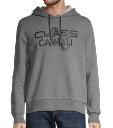 Cavalli Class Grey Heathered Logo Graphic Hoodie