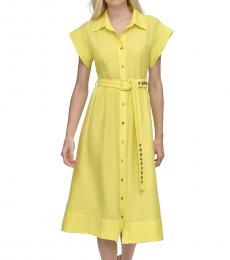 DKNY Yellow Belted Shirt Midi Dress