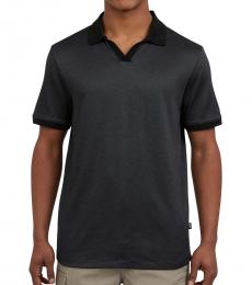 DKNY Black Johnny Collar Textured Polo