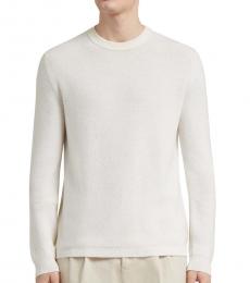 White Crewneck Wool Cashmere Sweater
