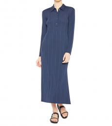 Theory Navy Blue Striped Polo Midi-Dress