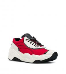 Just Cavalli Red White Fabric Leather Sneakers