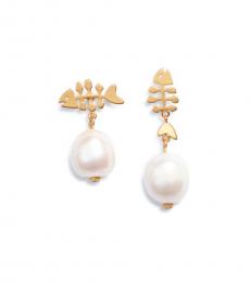 Tory Burch Gold Fish & Cultured Stud Earrings