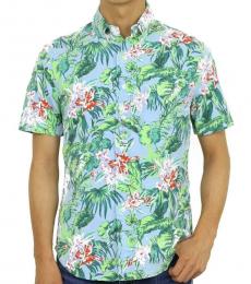 Blue Slim Floral Aloha Shirt